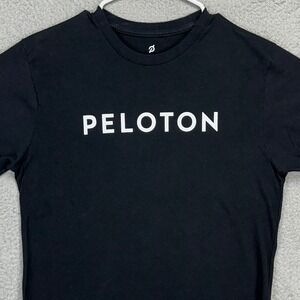 Peloton Women T-Shirt Medium‎ Black Spellout Print Crew Neck Short Sleeve Tee